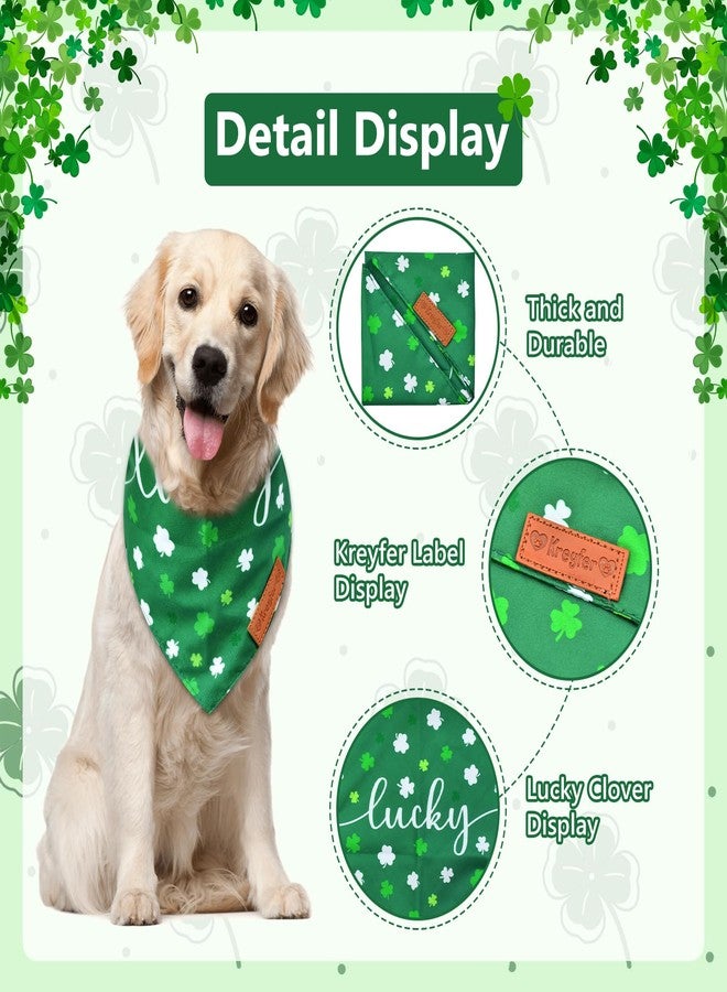 Kreyfer 2 Pieces St. Patrick's Day Dog Bandanas, Double-Sided Reversible Triangle Scarf, Green Shamrock and 'Lucky' Design, Festive Irish Pet Costume Accessories for Dogs and Cats (Small) - Image 3